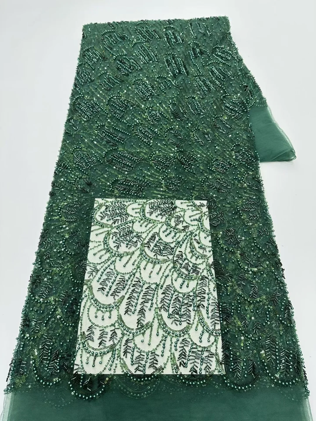 5 Yards Luxury African Sequins Beaded Lace Fabric for Bridal Wedding Groom High Quality Nigerian French Tulle Embroidery Sewing