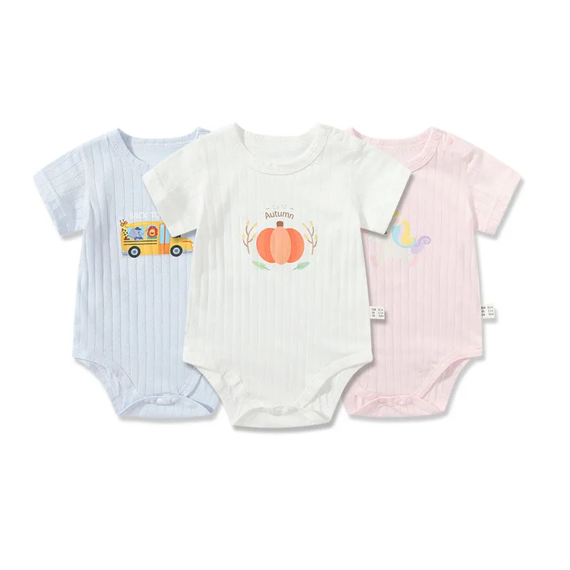 Summer Light Male and Female Baby Fart Clothes, Boneless Jacquard Cloth  Short-sleeved Pure Cotton Bottoming Shirt