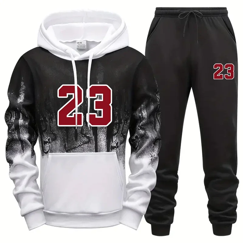 

Quality Mens Tracksuit Print Splash-ink Sweatshirt Sportswear Sets Casual Sports Jogging Mens Clothing Autumn Winter Hoodie Suit