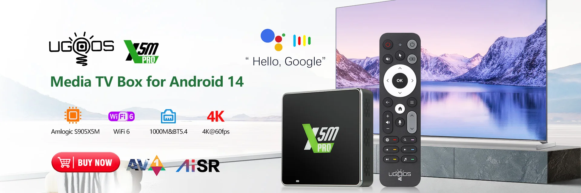 Homatics Box R 4K – Media Player Android TV (Blanc) Avec Télécommande Vocale