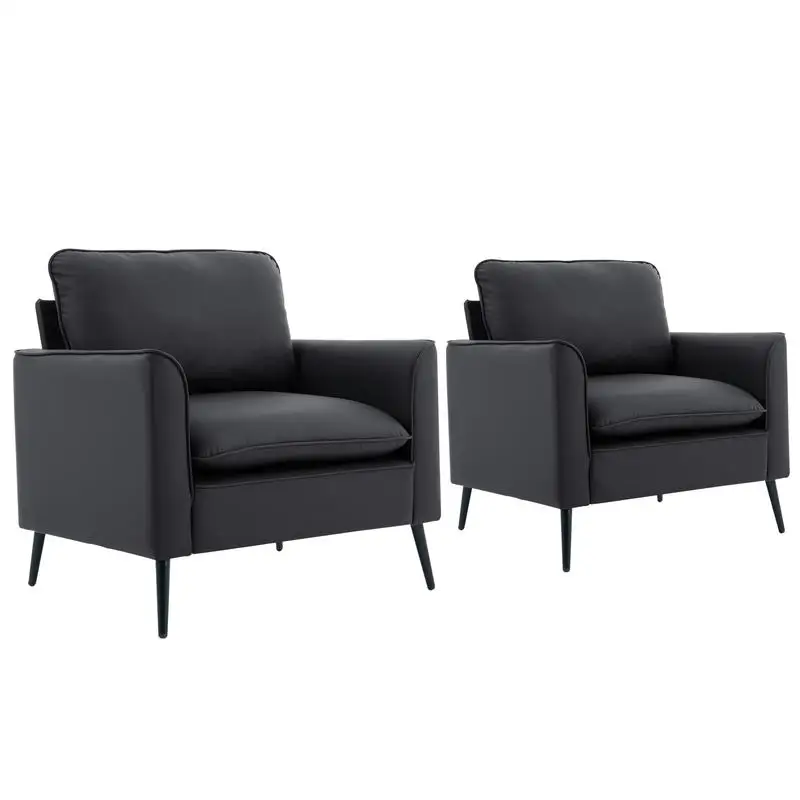 Black Leather Upholstered Sofa Set 2PC, Nordic Retro Light Luxury Living Room & Balcony Casual Chair
