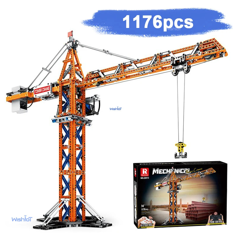 

1176pcs Remote Control Tower Crane Building Blocks City Jib Crane Electric Bricks Set Kids Play House Toys For Holiday Gift