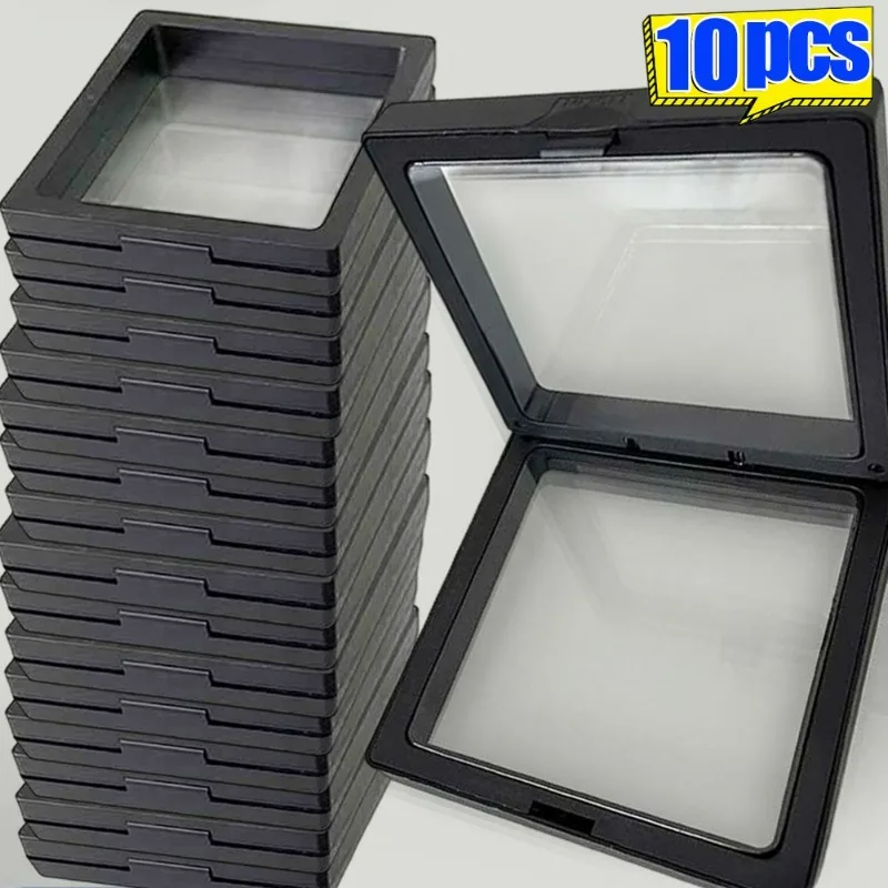 Caja de Almacenamiento de Joyas de Película de PE Transparente, 1/10 Piezas, Marco Cuadrado Flotante 3D, Portátil, para Pulseras, Collares y Pendientes