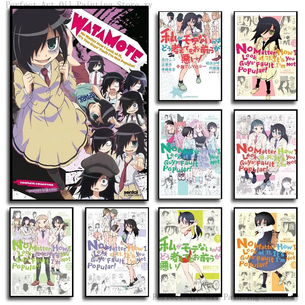 Anime W-Watamote Kuroki Tomoko Poster Selbstklebende Kunst für Eingangsbereich, Restaurant, Wanddekoration, Kunstgemälde
