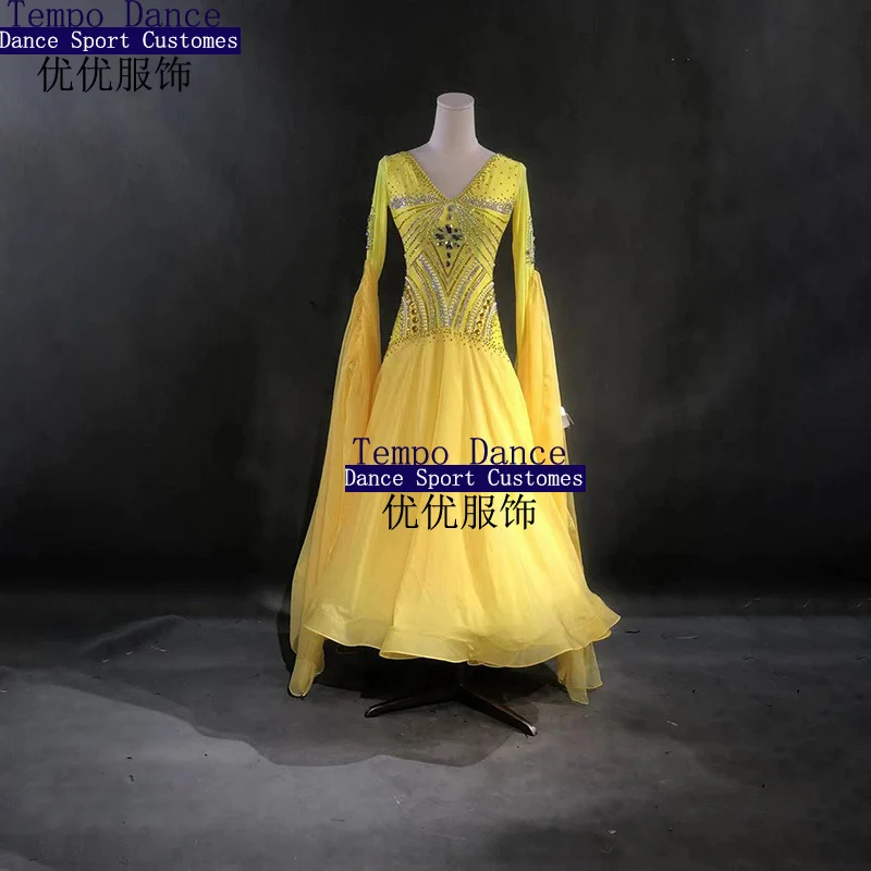 

Yellow Ballroom Competition Women's Clothing Children's High-end Customized Large Skirt Rumba Cha Tango Performance Dress