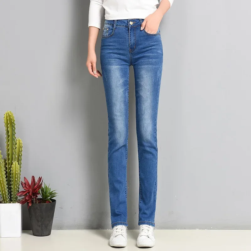 2022 summer women's new elastic high waist slim slim pencil jeans