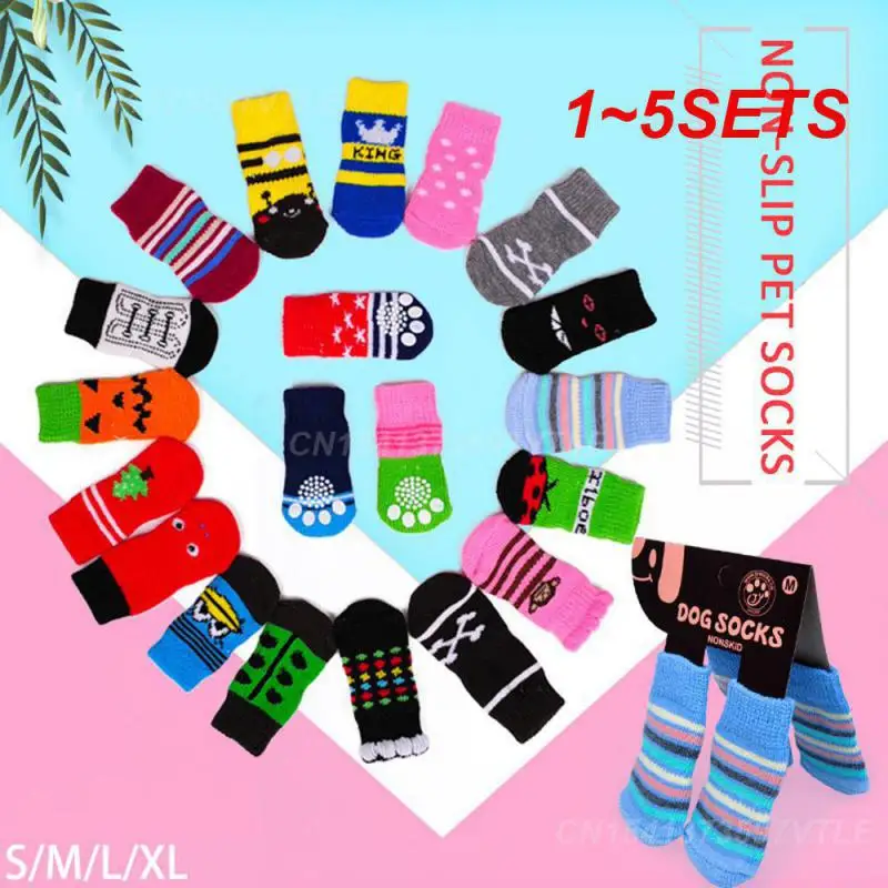 1~5SETS Pet Socks Cozy Stretchy Pet Socks For Winter Dog Pet Accessories In Demand Non-slip Comfortable Non-slip Dog Socks