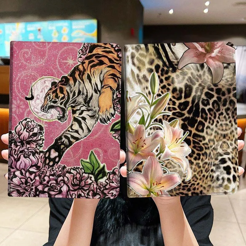 

Cartoon Tiger Peony Pink Tablet Case For Lenovo Xiaoxin Legion Pad Tab Pro GT Y700 Gen4 2 11 P11 M10 K10 3rd Plus Gen Gift
