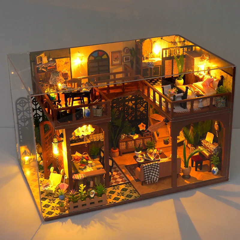 DIY Holz Miniatur Modell Kit Chinesische Alte Loft Casa Puppenhäuser 3D Puzzle Puppenhaus Mit Möbel Licht für Freunde Geschenke
