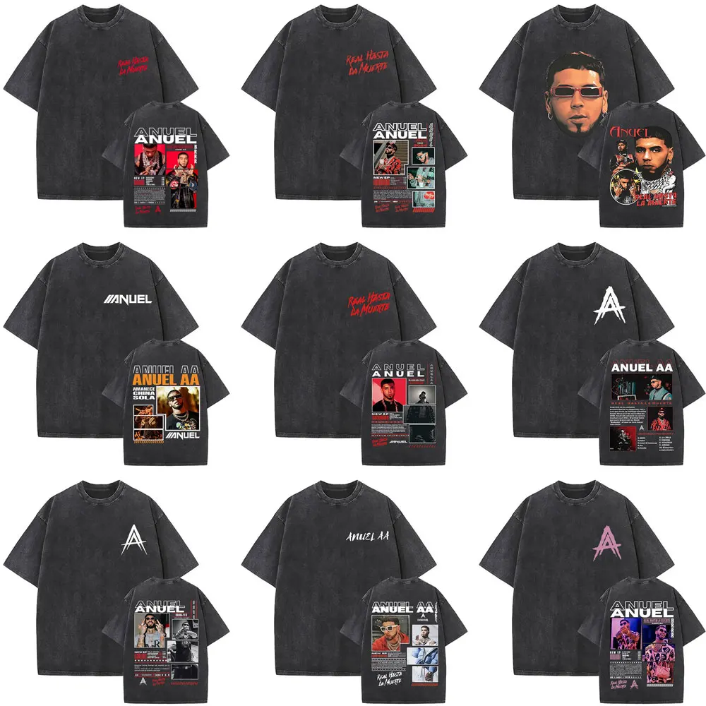 

Limited Rapper Anuel AA Washed Vintage T Shirt Real Hasta La Muerte Tour 2025 Merch T-shirt Men Women Hip Hop Oversized T-shirts