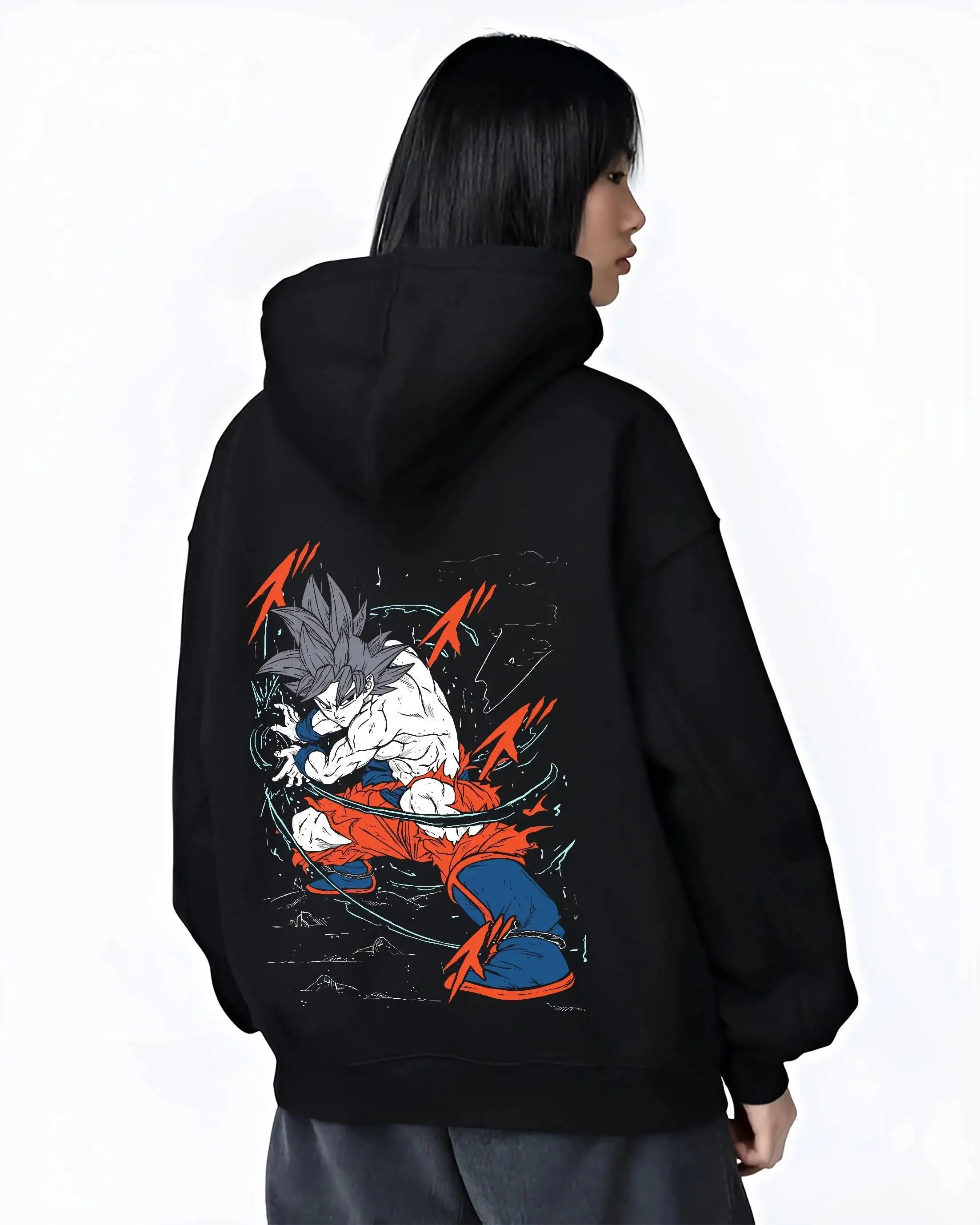 Dragon Ball Super Goku zwarte hoodie Super Saiyan blauwe karakterprint Lightning Effect Design katoenen sweatshirt met Battle Pose