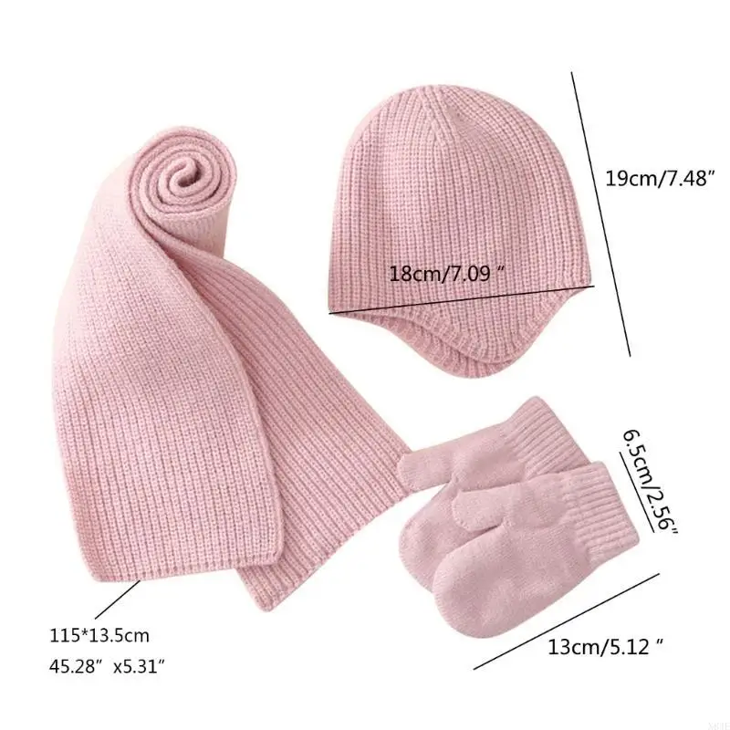 

N84E Fashionable Knitted Hat and Glove Set Boys Girls Warm Cap Bonnet with Scarf Winter Essential for Newborn Babies