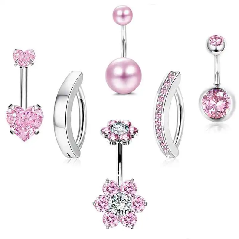 14G Belly Button Ring Dangle Hypoallergenic Surgical Stainless Steel Belly Rings CZ Navel Piercing Jewelry Dangly Navel Ring