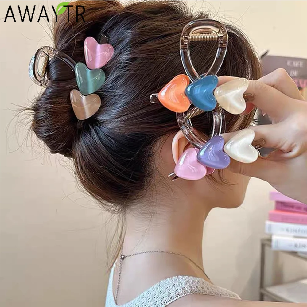 AWAYTR Heart-to-heart Hair Claws Arcylic Ponytail Hair Clips Crab For Women Girl Gift Hair Accessories Valentine Headwear