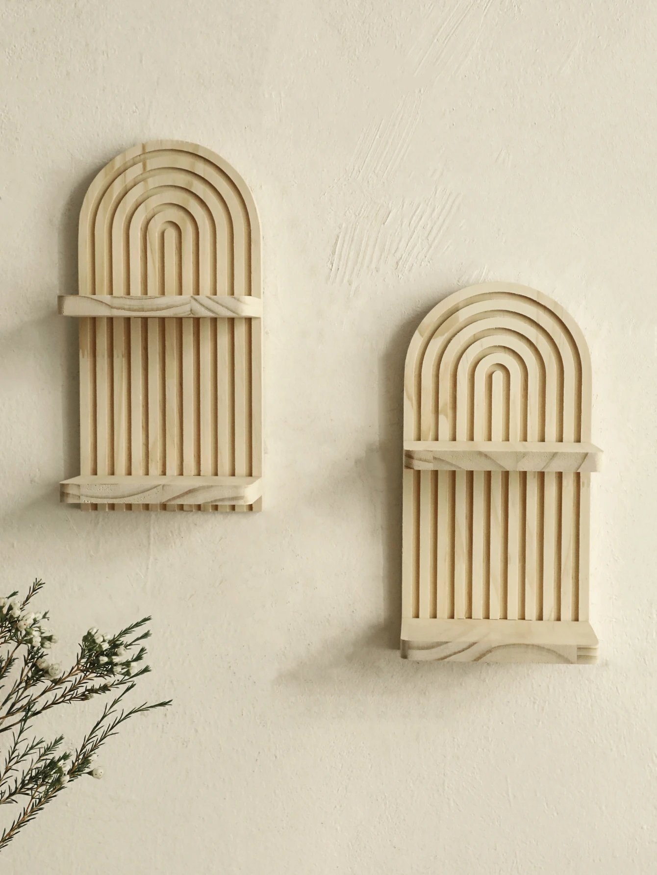 

1pc Wall Mounted Shelves 2-tier Wooden Arch Decorative Shelf Plant Display Stand Home Decor Storage Rack for Living Room Bedroom