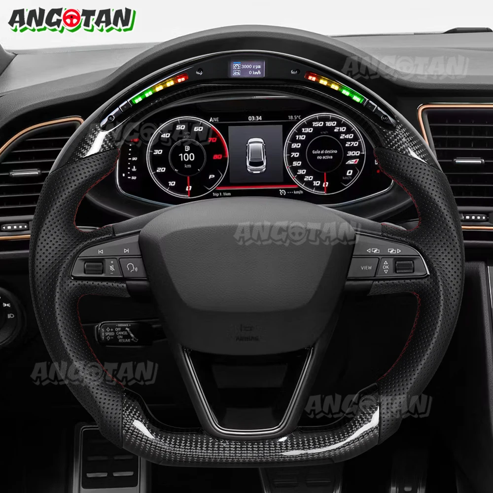 

Светодиодный карбоновый руль для моделей внедорожников SEAT Leon 5F 2014-2020 Ibiza 6F, спортивный руль со светодиодным дисплеем и отверстиями для весла