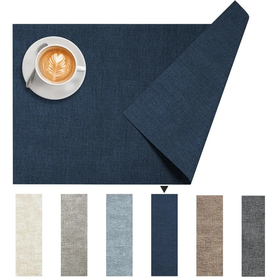 

Set of 6 Reversible Wipeable and Heat Resistant Place Mats with Modern Faux Leather Design for Kitchen and Dining Table Neutral