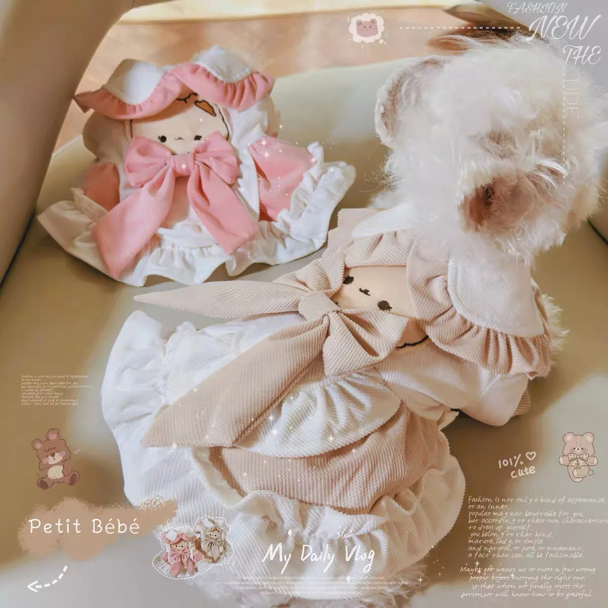 Cute Plush Princess Dress for Small Medium Dogs Chihuahua Yorkshire Pet Dog Clothes Super Warm Puppy Dresses Pink Bow Dog Skirts