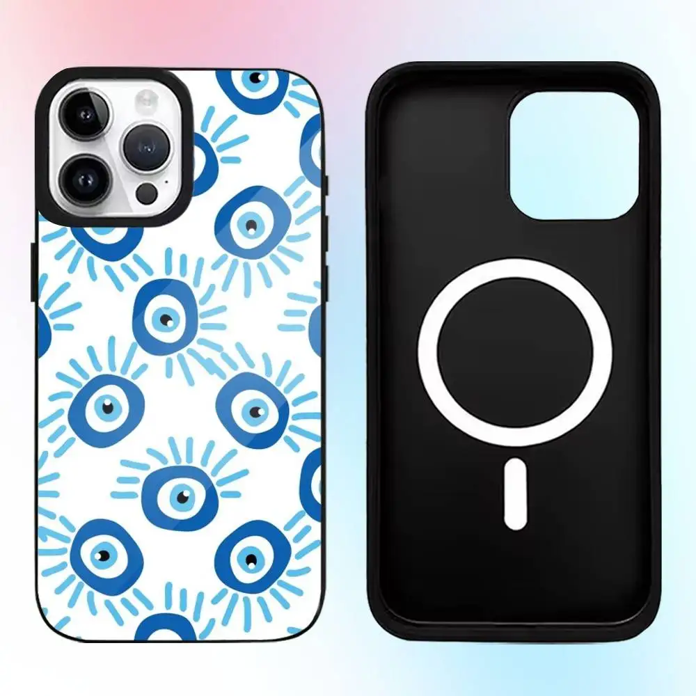 Funda de teléfono con estampado de mal de ojo azul Lucky Eye para iPhone17,16,15,14,13,12,11 Plus,Pro Max, carga inalámbrica magnética Magsafe