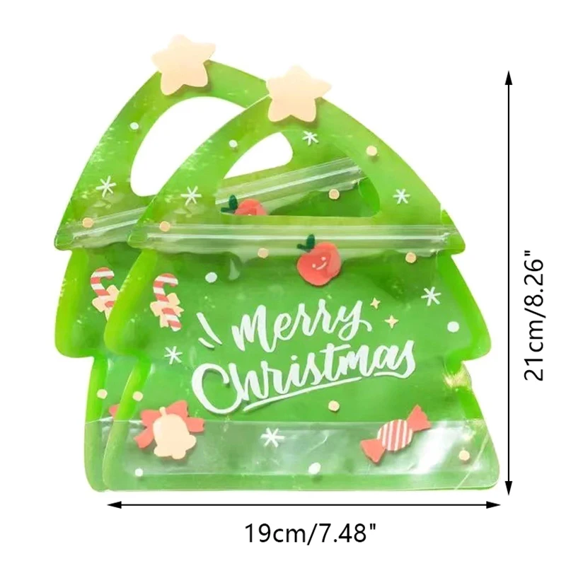 10Pcs Christmas Gift Bag For Candy Chocolate Cookie Nougat Biscuit Packing Gift Tree Santa Zipper Bags Kids New Year Party Gift