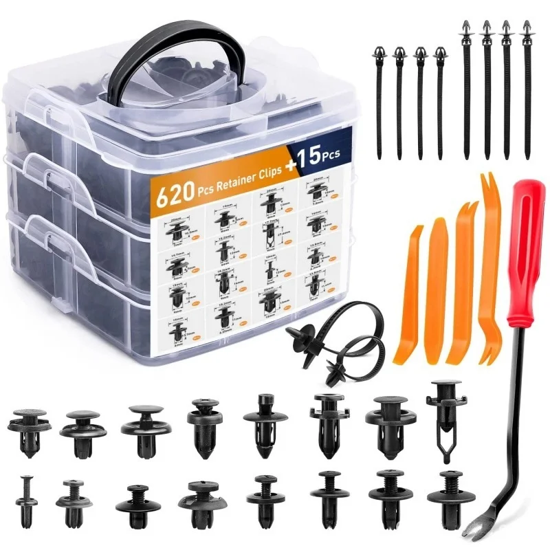 620/635pcs  Car Fastener Clip Kit Fender Rivet Plastic Clips Auto Body Push Retainer Pin Rivet Bumper Door Trim Panel Repair