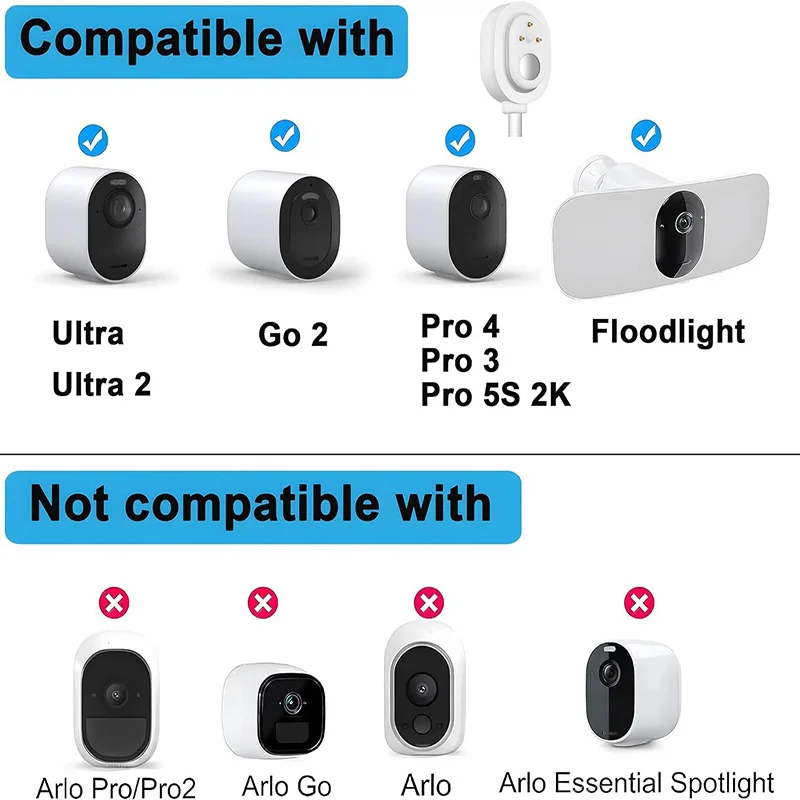 كابل شحن خارجي مقاوم للطقس بطول 32.8 قدم/10 أمتار، مع ضوء للتنفس، كابل شحن أكثر سمكًا لكاميرات Arlo Pro 5S 2K، Pro 4، Pro 3، Floodlight، Ultra 2، Ultra، وGo 2