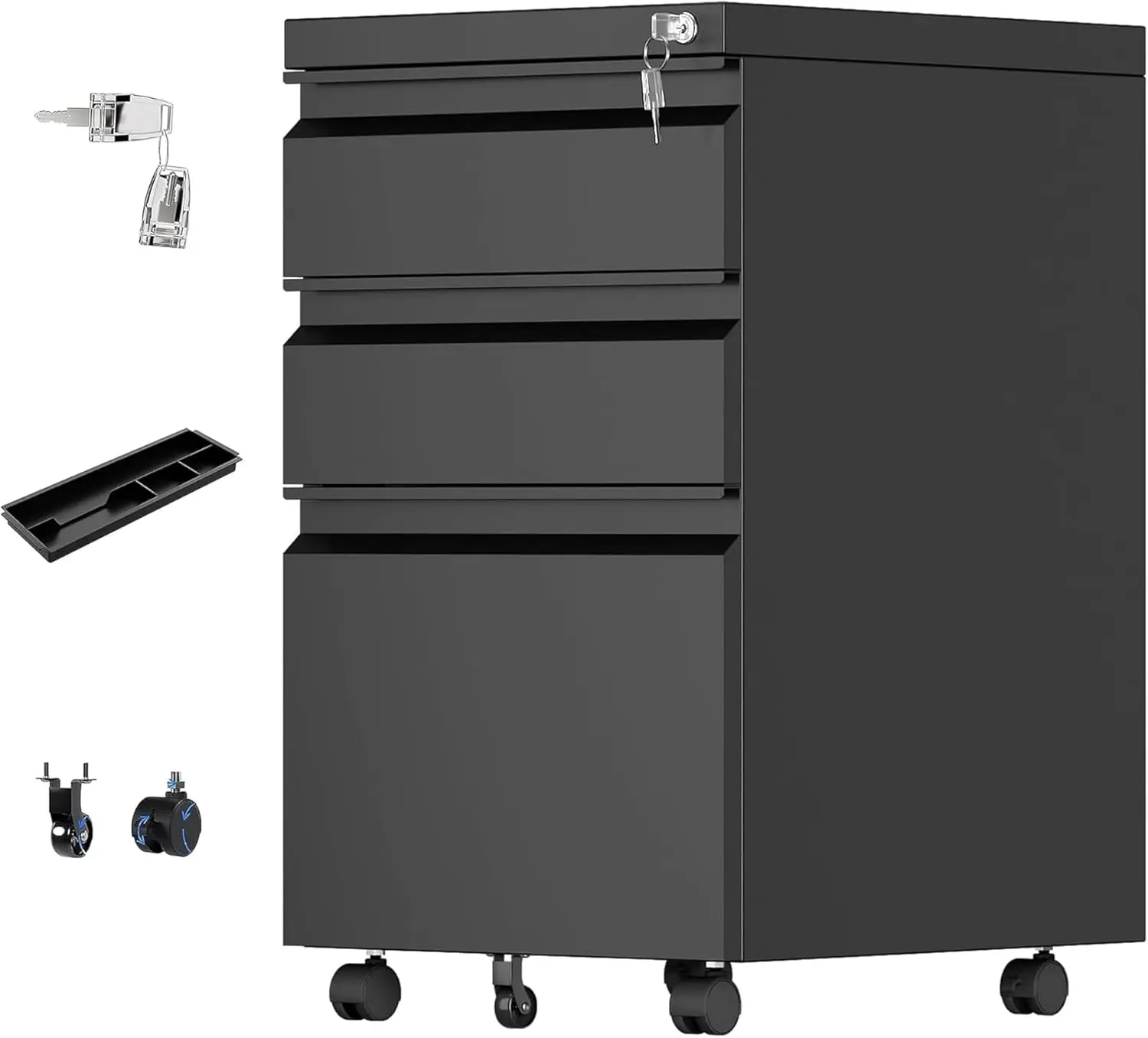 3 Drawer File Cabinet with Lock,Metal Filing Cabinet with Wheels for Home Office & Business Enterprise, Legal/Letter Size