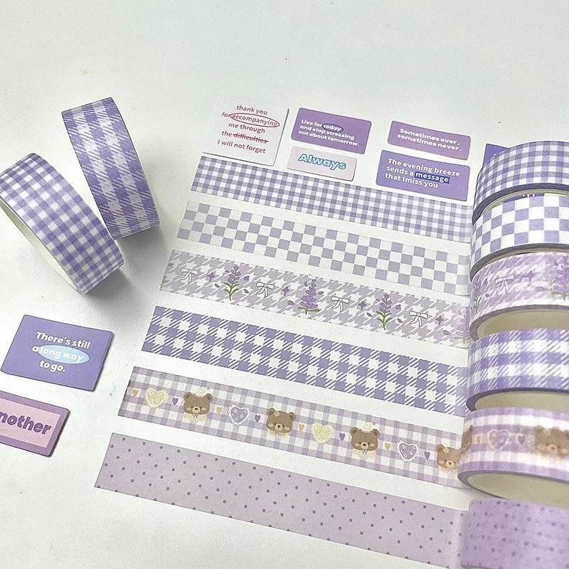 6pcs/lot Basic Purple Color Grid Style Decorative Tape Cute Cartoon Creative Washi Tape School Stationery