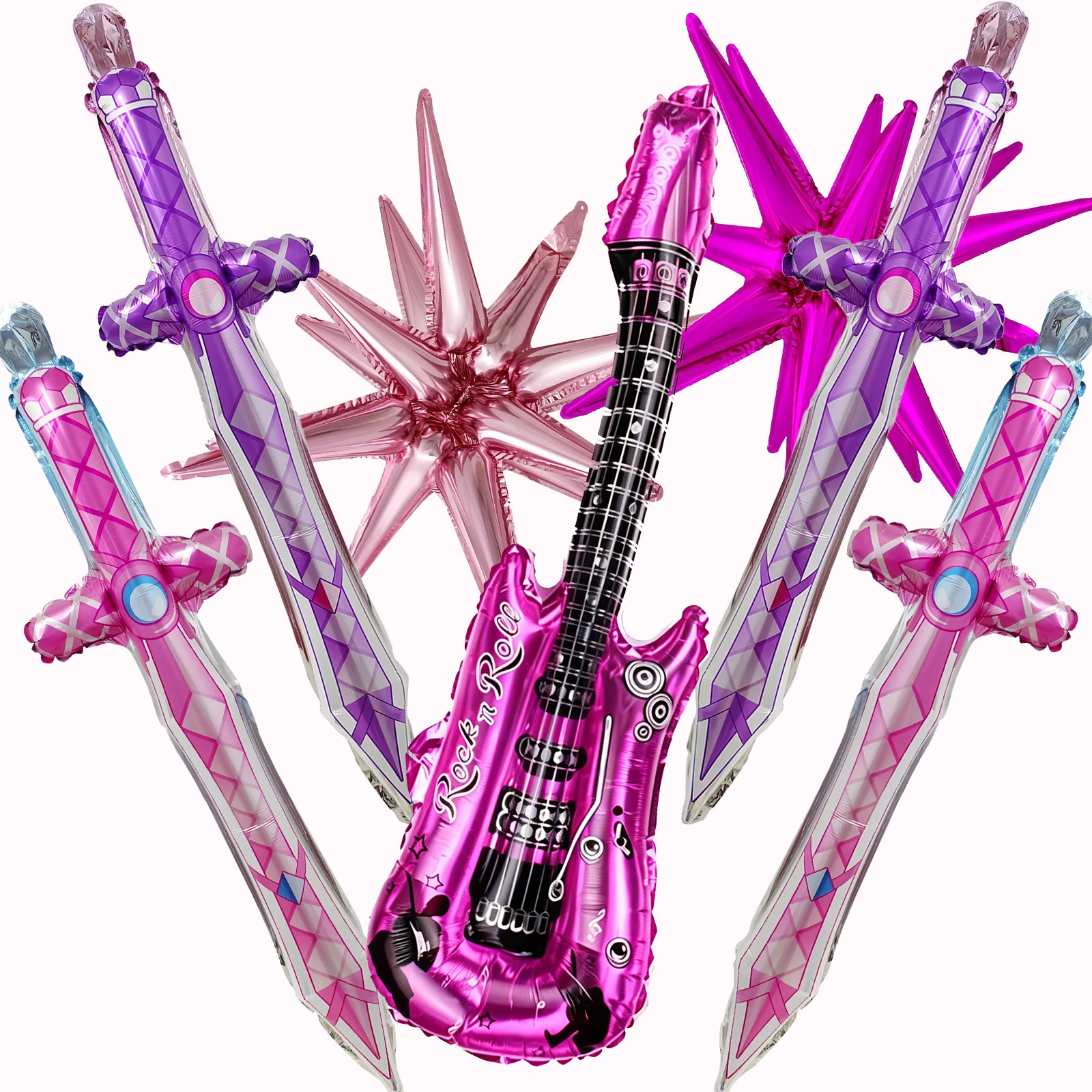 7Pcs Kpop Balloons Pink Purple Set - Music Themed Party Decorations for Birthday, Concert, K Pop Birthday Decorations