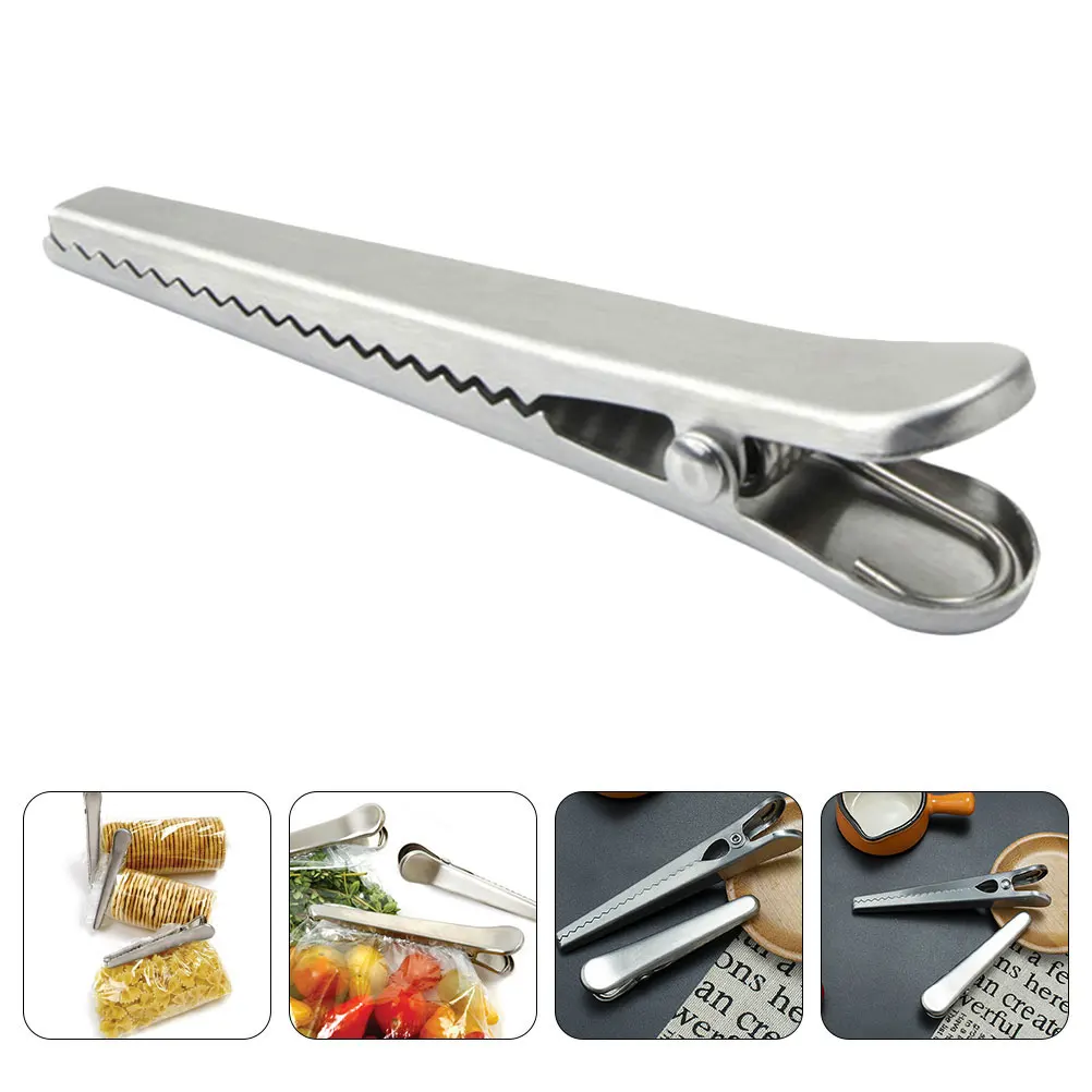 

5pcs Stainless Steel Alligator Fresh Keeping For Snacks Bread Coffee Bags Heavy Duty Mini For Documents Trash Potato