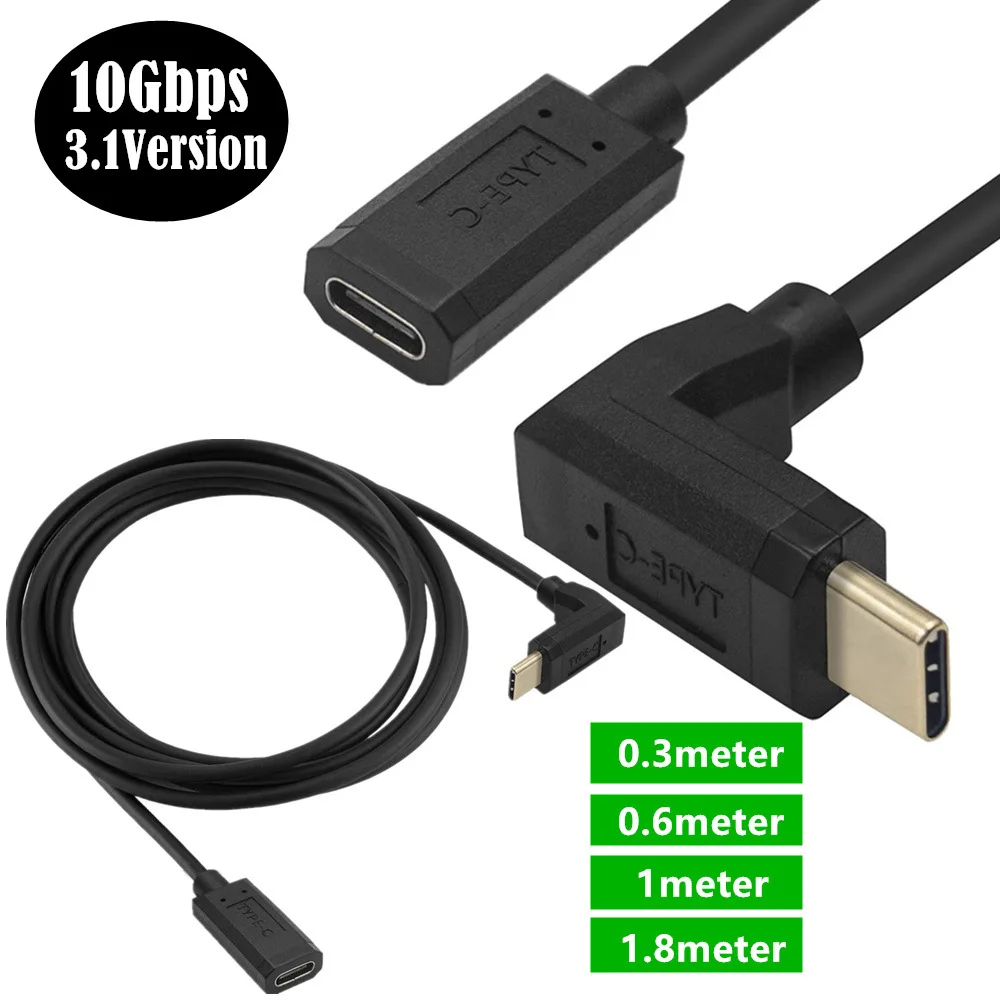 5a 10gbps para baixo angular 90 graus usb tipo c macho para fêmea extensão de dados cabo de carregamento 1ft 2ft 3ft 6ft