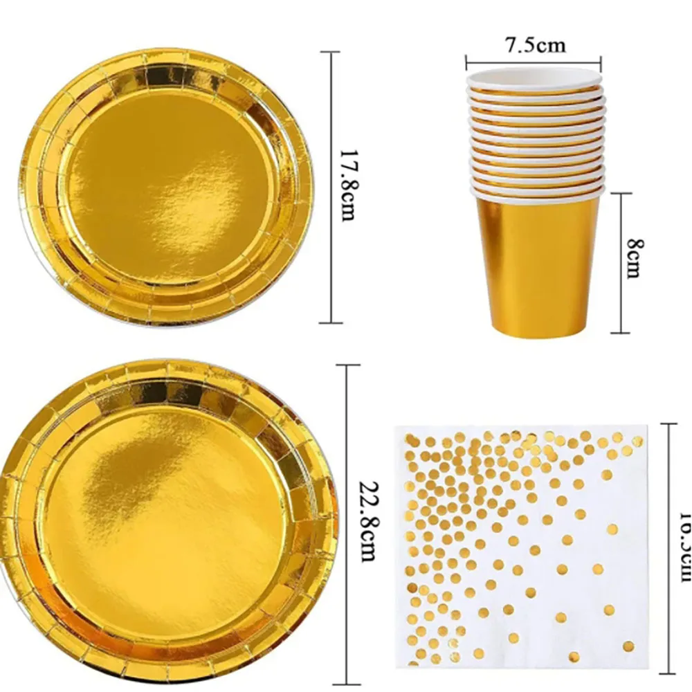 10People Party The number of suitable golden paper party Disposable tableware for birthday party decor cake paper plates