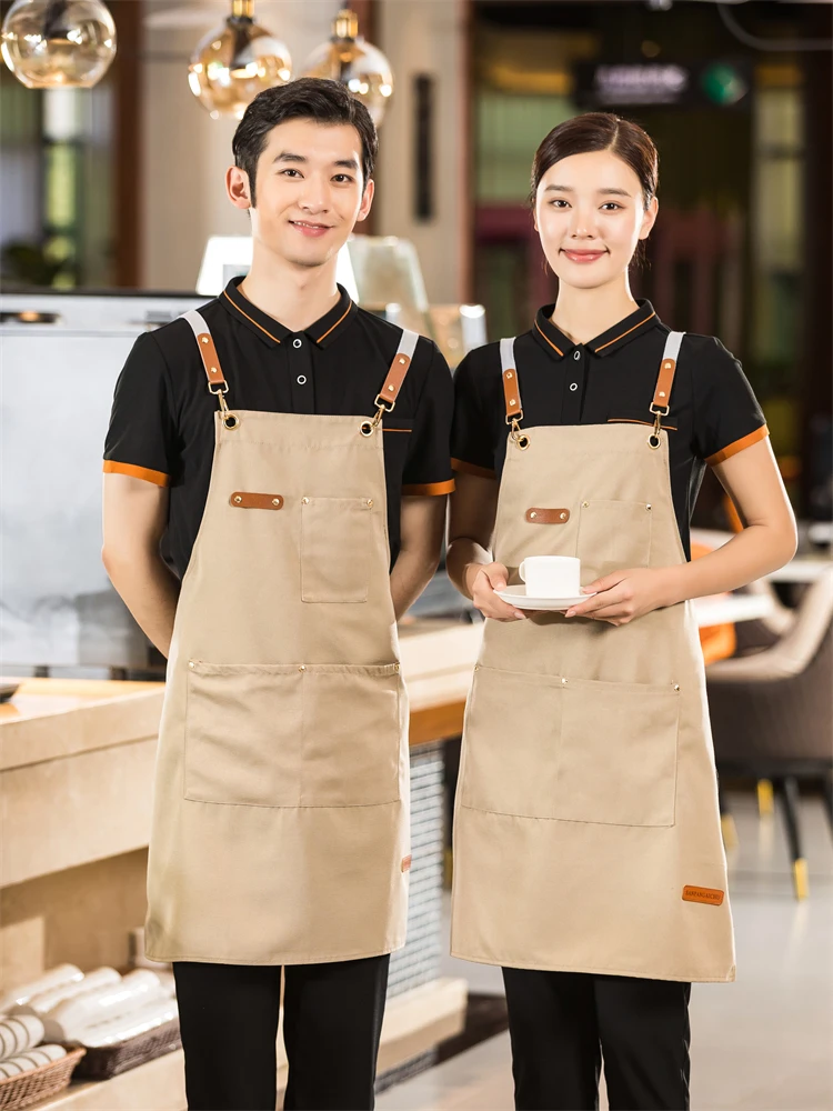 Fashion Waterproof Apron Canvas Adjustable Front Aprons Kitchen Cooking Baking Grill Bibs for Women Men Catering Waiter Uniform