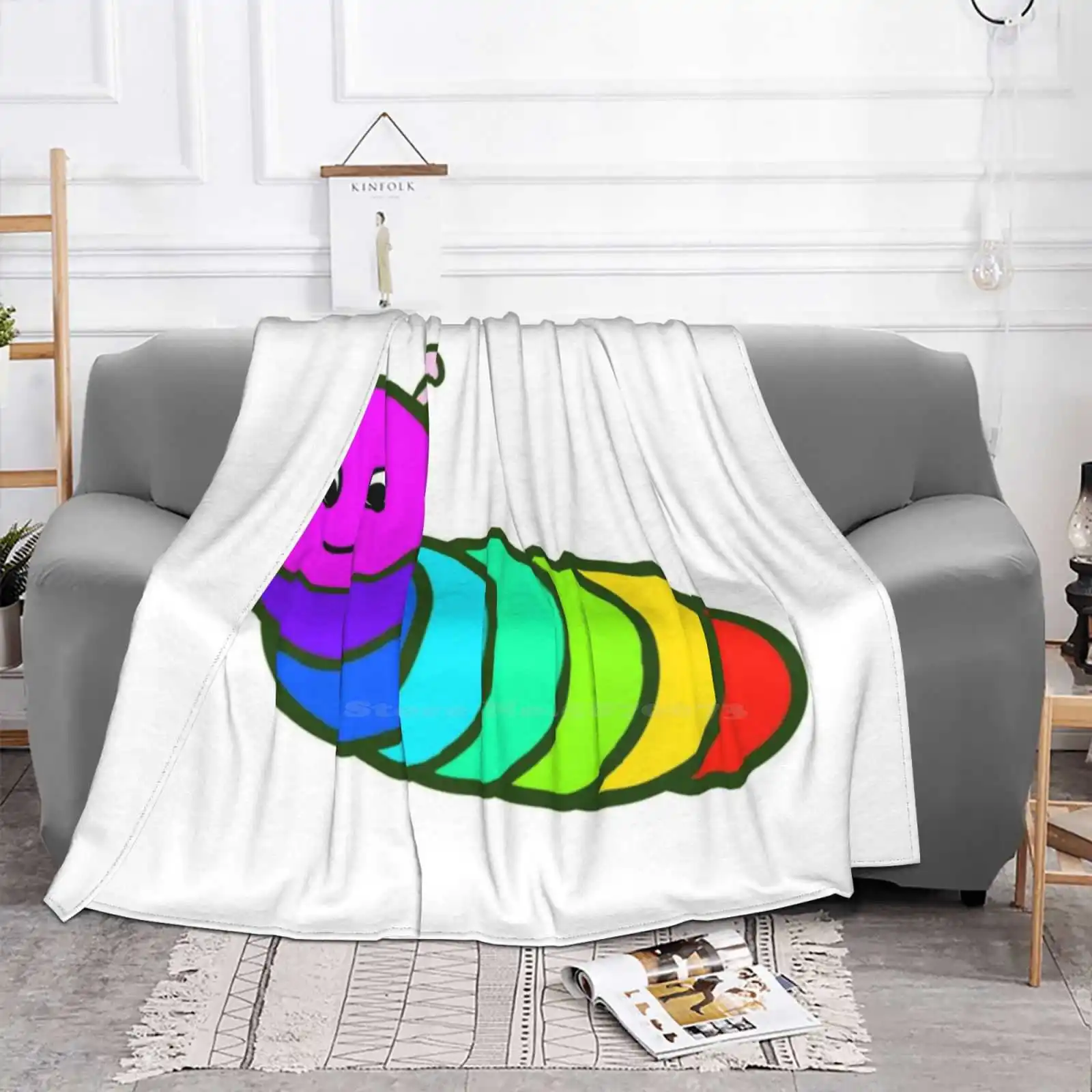 Adorable Rainbow Worm Creative Design Comfortable Warm Flannel Blanket Adorable Cute Sweet Worm Maggot Rainbow Colourful