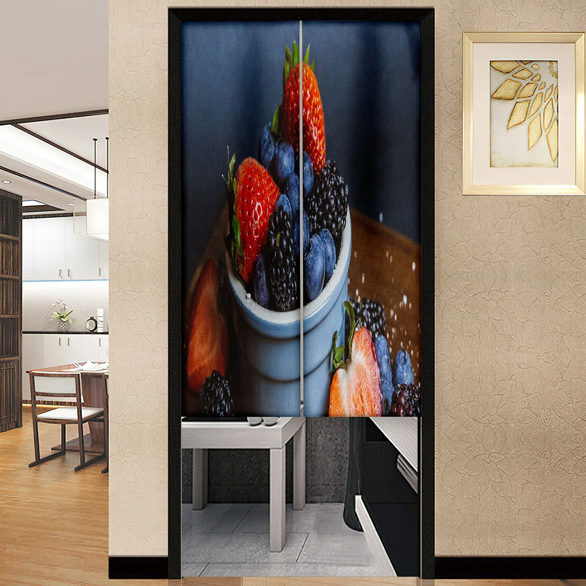 Blueberries Strawberries Blackberries Door Curtain Japanese Kitchen Partition Drapes Restaurant Entrance Hanging Half-Curtain