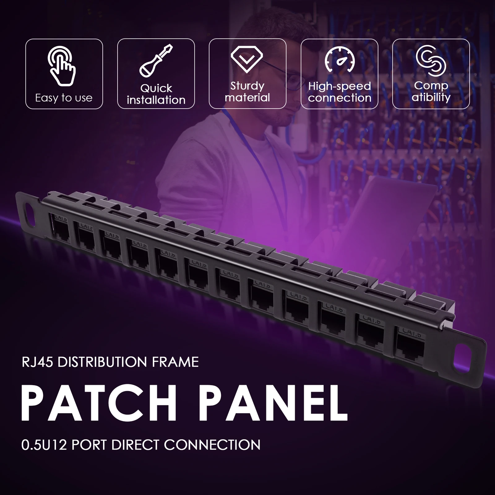 12 Port Patch Panel Network Wire Organizer Rack Unshielded 0.5U Cat6 Cable Wiring Rack For 10 Inch Server Rack & Network Cabinet