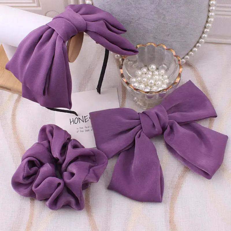 Korean Simple Temperamental Girl Gentle Hair Accessories Vintage Purple Bow Ribbon Grip Factory Wholesale