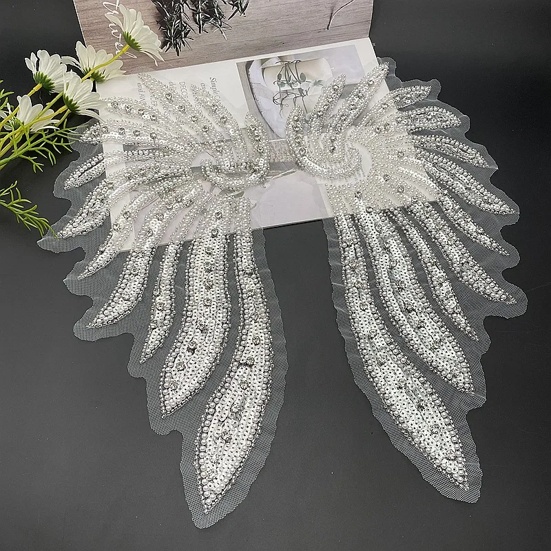 

Mesh Heavy Duty Machine Embroidered Sequin Pearl Hand-beaded Collar Bridal Dress Decoration DIY Patch Collar Flower