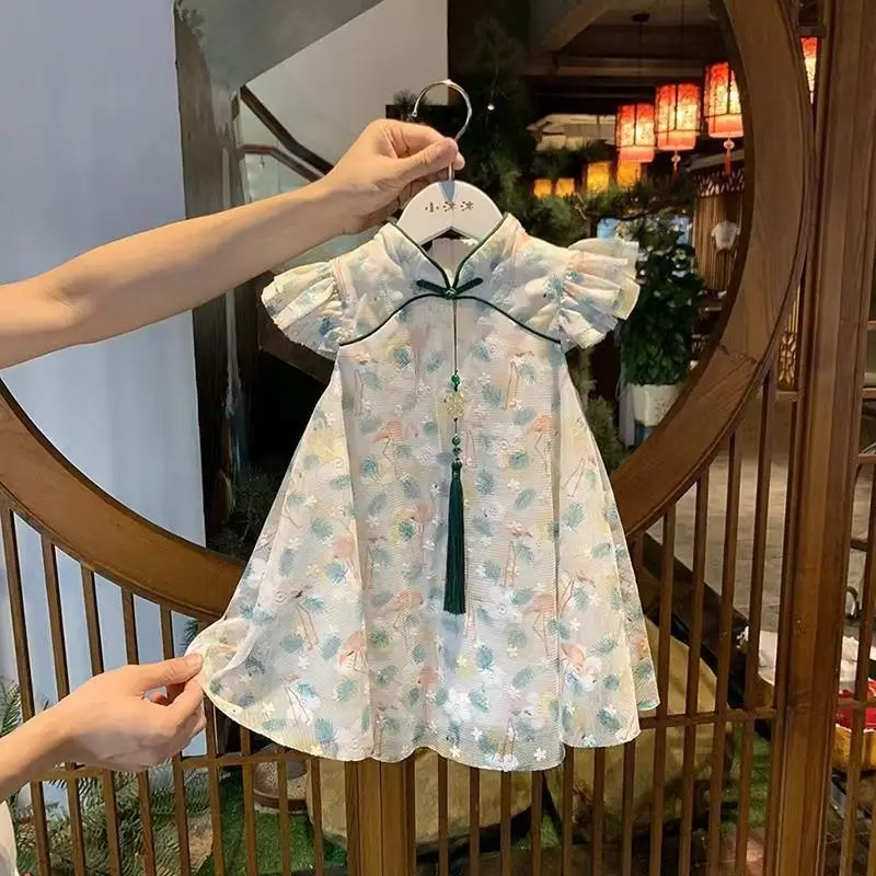 Summer New Girls' Princess Dress Baby Hanfu Children's Flower Dress Ancient Sleeveless Children's Cheongsam