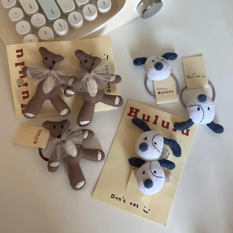 

Kawaii Cartoon Teddy Bear Crooked Face Puppy Sweet Hairpin Decoration Anime Peripheral Versatile Hair Rope Headdress Girl Gift