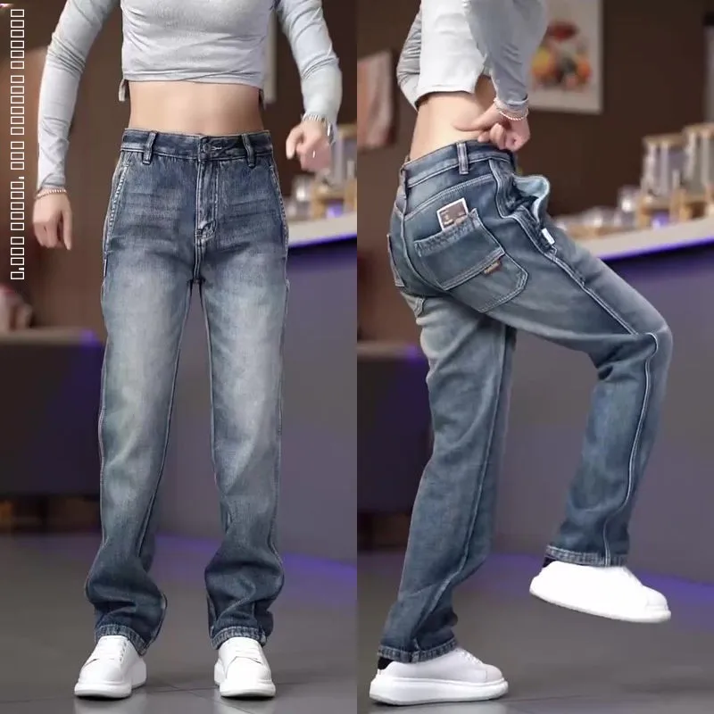 

Мужские джинсы в американском ретро-стиле, весенние, модные, свободные, прямые, повседневные, длинные брюки, стильная городская одежда, всесезонные, из хлопка