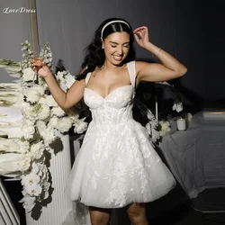 LoveDress Glitter Lace 3D Flowers Mini Short Wedding Dress V-Neck Appliques Bridal Gowns Backless Shiny Sleeveless Bride Dress