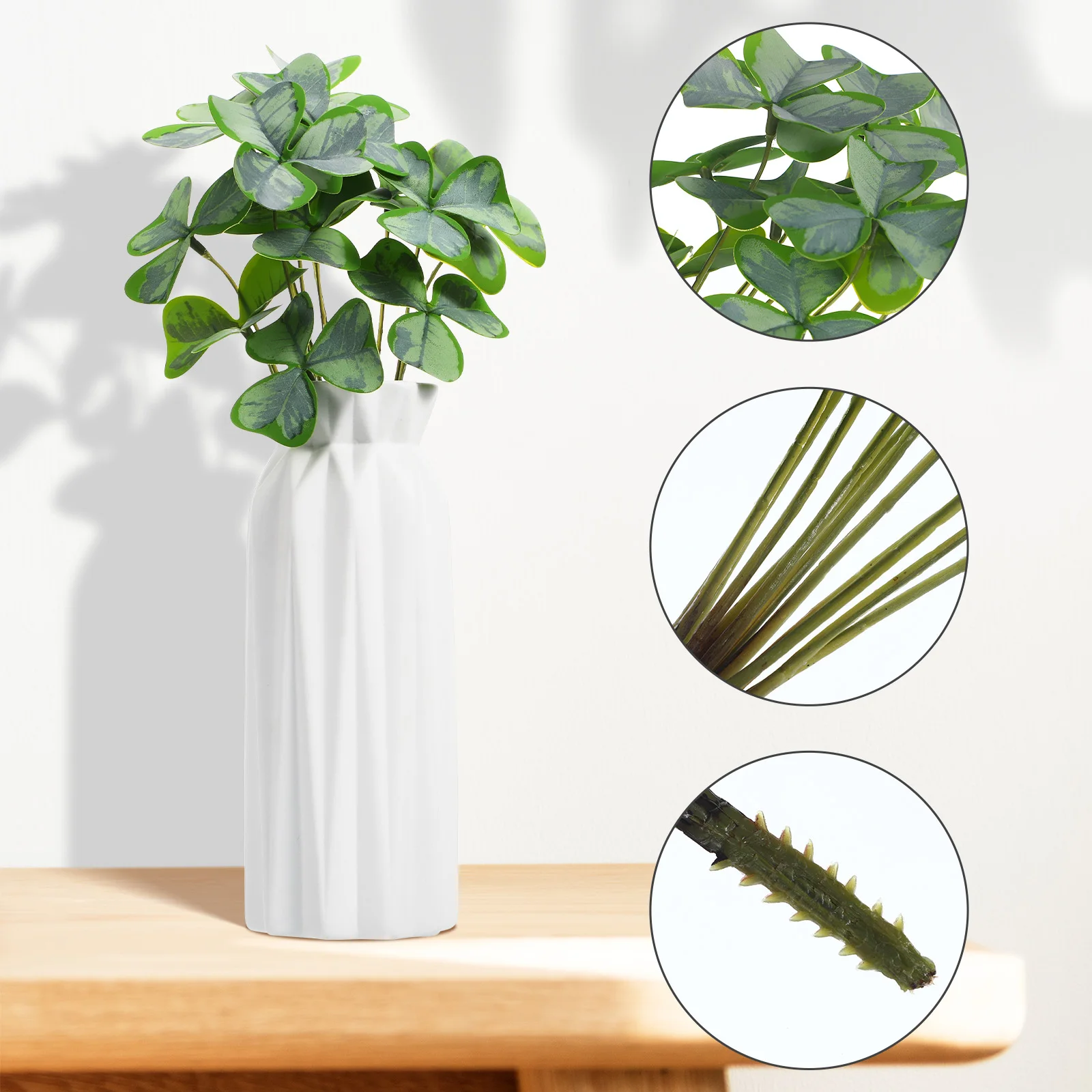 

Artificial Plants Indoor Shamrock Silk Branch Fake Plant Clover Decor Plant Artificial DIY Bouquet Stems White Green Flower