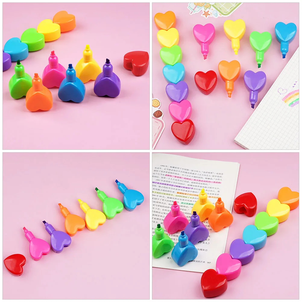 

2Pcs Heart Highlighter Pen Plastic Smooth Writing Cute Cartoon Markers for School Office DIY Notes Colorful Fluorescent