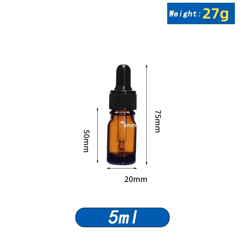 Bouteille d'huile essentielle en verre marron 5-100ml, flacon compte-gouttes à vis, bouche scellée, 