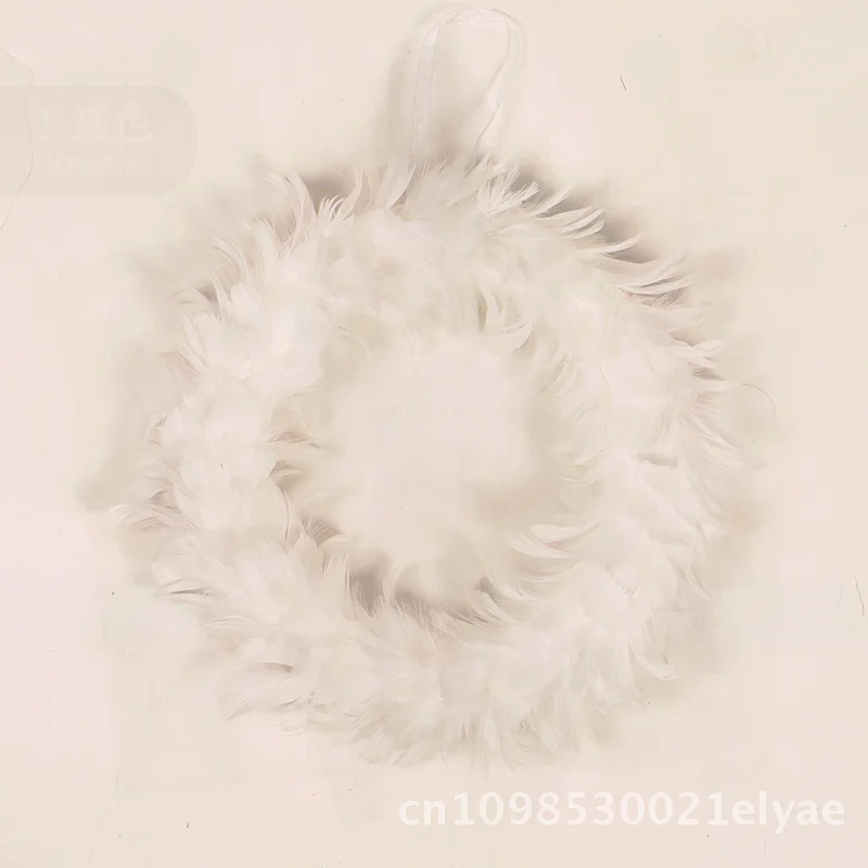 

White Feather Christmas Garland Decoration Simulated Wreath for Home Door Hanging Modern Minimalist Style 30cm without Lights