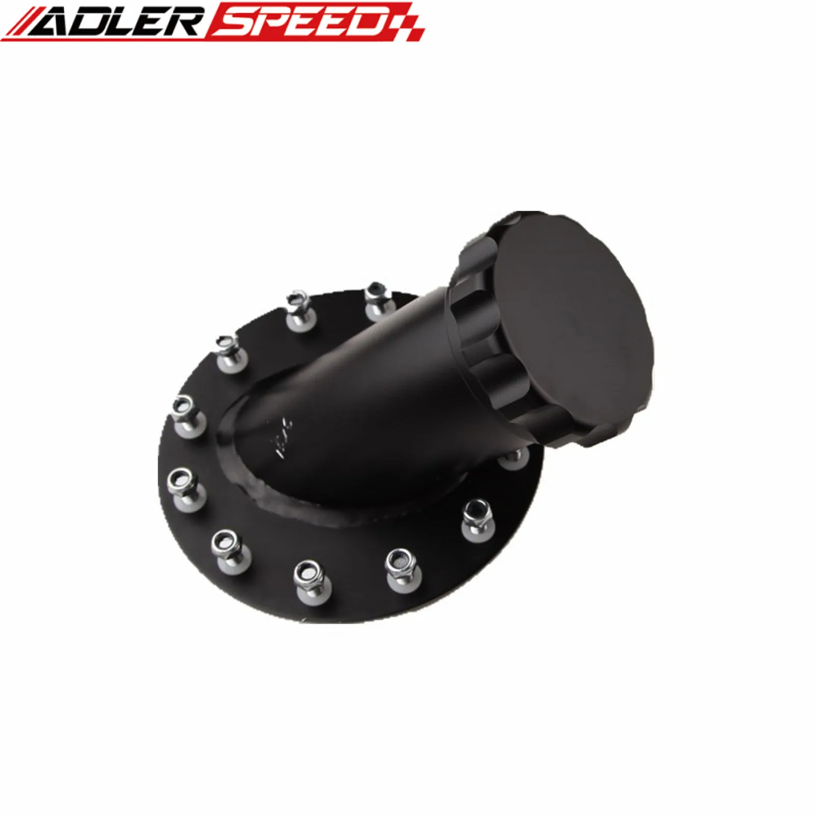 Bolt-on Fuel Cell Gas Tank 45 Degree Fast Fill Filler Neck Cap w/ 12 Bolt Flange Black / Silver