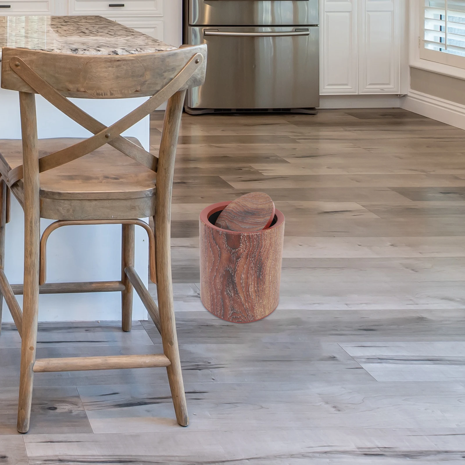 

Pedal Trash Can Small Lid Garbage Bathroom Waste Baskets Plastic Office Wood Grain Flip Moderate Easy Household Kitchen Bedroom