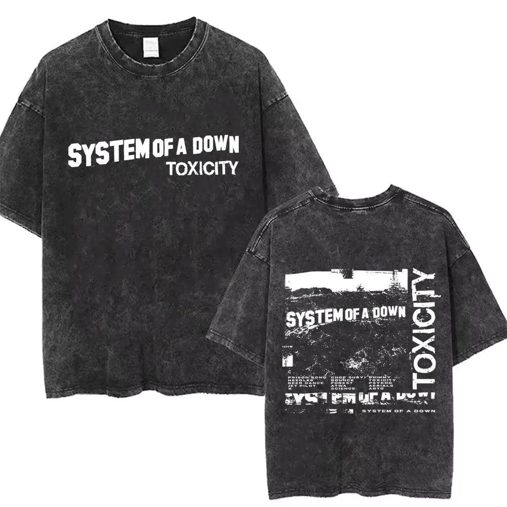 Washed Vintage System of A Down Toxicity T-shirts Skeleton Graphic T-shirt Men Women Rock Oversized Alternative Metal T Shirts