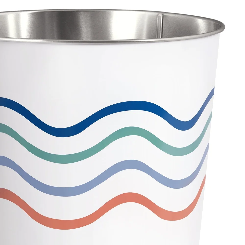 سلة مهملات معدنية مموجة، سلة مهملات مزخرفة، وظيفية للحمام وغرفة النوم، للاستخدام الداخلي، سلة مهملات مفتوحة متعددة الألوان سعة 1.8 جالون #5